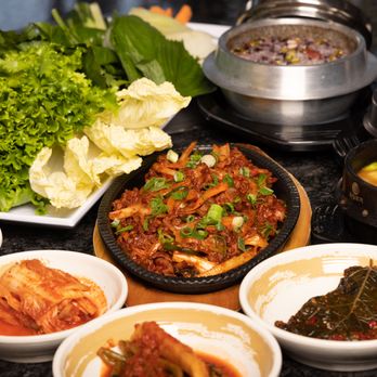 Q Grill - Ssam bap.
assortments of vegetable wraps with spicy pork - Seafood Near Me - Fort Lee, New Jersey Q Grill - Ssam bap.
assortments of vegetable wraps with spicy pork - Seafood Near Me - Fort Lee, New Jersey