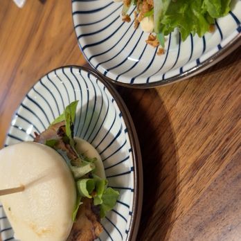 RAKKAN Ramen - Truckee - Pork Buns. Would have  liked a thicker slice but that's me. - Ramen Near Me - Truckee, California