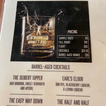 10th Mountain Whiskey Tasting Room - Cocktail menu and pricing 8/21 - Distilleries Near Me - Vail, Colorado 10th Mountain Whiskey Tasting Room - Cocktail menu and pricing 8/21 - Distilleries Near Me - Vail, Colorado