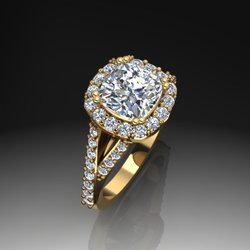 Diamant Regent - Custom made engagement ring cushion cut center 1.54ct diamond decorated with small diamonds