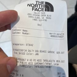 The North Face Westfield Valley Fair Mall - Proof I bought stuff