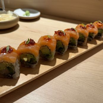 Katami - The Hamachi Sake Chili Roll - Sushi Bars Near Me - Houston, Texas Katami - The Hamachi Sake Chili Roll - Sushi Bars Near Me - Houston, Texas