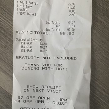 Bennett's Calabash - Receipt for 2 - Seafood Near Me - Myrtle Beach, South Carolina