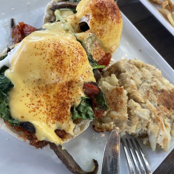 Breakfast Kitchen Bar - Portobello Benedict with hash brown. The hash brown is not crispy, more like a potato patty. - Breakfast & Brunch Near Me - Phoenix, Arizona Breakfast Kitchen Bar - Portobello Benedict with hash brown. The hash brown is not crispy, more like a potato patty. - Breakfast & Brunch Near Me - Phoenix, Arizona