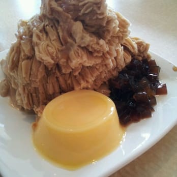 Nu Cafe - Coffee snowflake ice with grass jelly and egg custard. - Ice Cream & Frozen Yogurt Near Me - Houston, Texas