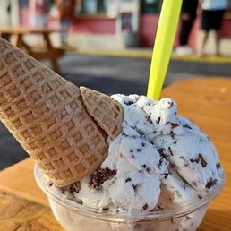 Toasted Coconut, hard ice cream by Giffords.  Gluten free cone. This was a small. Color changing spoons.