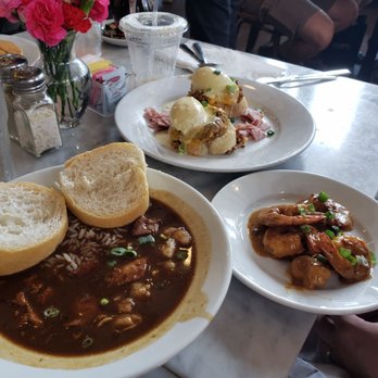 Stanley - Breaux Bridge Benedict Shrimp , Oyster , Andouille Sausage , and Chicken Gumbo - Breakfast & Brunch Near Me - New Orleans, Louisiana