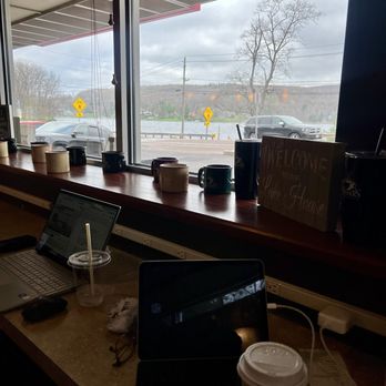 Trader's Coffee House - Hot tea and Asiago cheese bagel with a view - Coffee & Tea Near Me - Oakland, Maryland