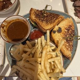 Grilled Birria Grilled Cheese Sandwich with fries Grilled Birria Grilled Cheese Sandwich with fries