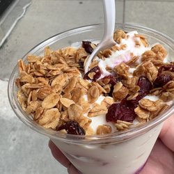 Barriques - West Wash - Yogurt Parfait Vanilla Greek yogurt with blueberries & strawberries topped with Barriques granola.