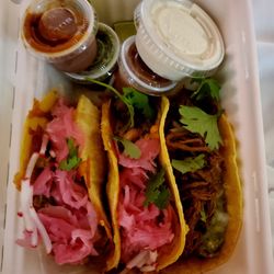 Nómada Cocina Mexicana - Two chicken poblano, one beef short rib taco. Yum.