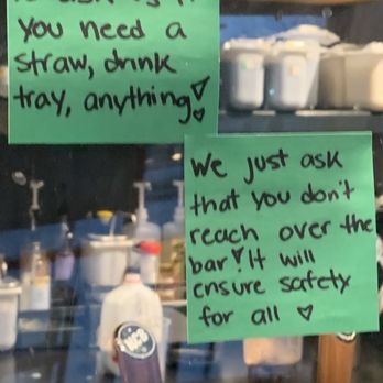 Starbucks - a sign in a shop window asking customers not to ask if they can't drink - Coffee & Tea Near Me - Rensselaer, New York