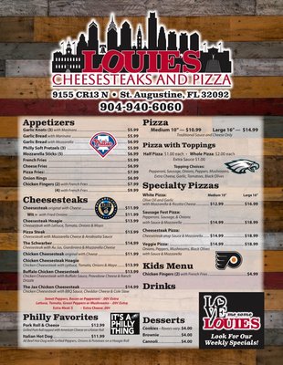 Menu photo 1 Louie’s Cheesesteaks and Pizza St. Augustine, FL Menu photo 1 Louie’s Cheesesteaks and Pizza St. Augustine, FL