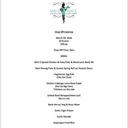 Mai's menu for our wedding rehearsal dinner. Mai's menu for our wedding rehearsal dinner.