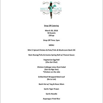Mai's Place Catering - Mai's menu for our wedding rehearsal dinner. - Caterers Near Me - San Francisco, California Mai's Place Catering - Mai's menu for our wedding rehearsal dinner. - Caterers Near Me - San Francisco, California