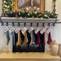Basalt Interiors - Stockings from Basalt, embroidered by Threadhead.