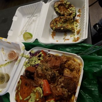 Bonneys - Messy bc I started eating it was too good! Got the brisket plate. Comes with grilled zucchini & carrot, rice, salad & sweet potato - Barbeque Near Me - Los Angeles, California