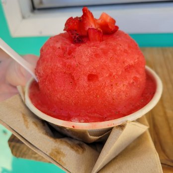 Hokulani Shave Ice - Strawberry with vanilla icec cream filling - Shaved Ice Near Me - San Antonio, Texas