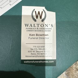 Walton's Funerals & Cremations: O'Brien-Rogers & Crosby - Business card