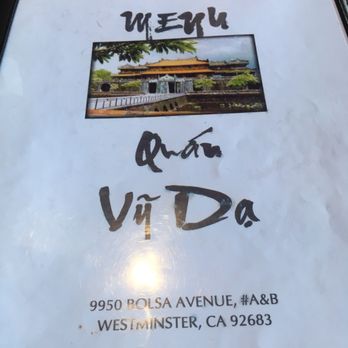 Quan Vy Da - Menu cover - Vietnamese Near Me - Westminster, California Quan Vy Da - Menu cover - Vietnamese Near Me - Westminster, California