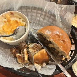 The Side Rail - French onion burger with mac & cheese