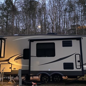Little Arrow Outdoor Resort - Full moon coming up over our camper. - Campgrounds Near Me - Townsend, Tennessee
