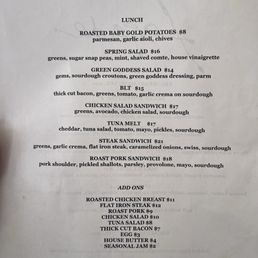 Back of the menu