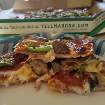 Marco's Pizza - Large Deluxe THIN Crust.  Pizza was how we liked it!  No extra crust at ends, which we throw out. 5stars - Pizza Near Me - North Las Vegas, Nevada