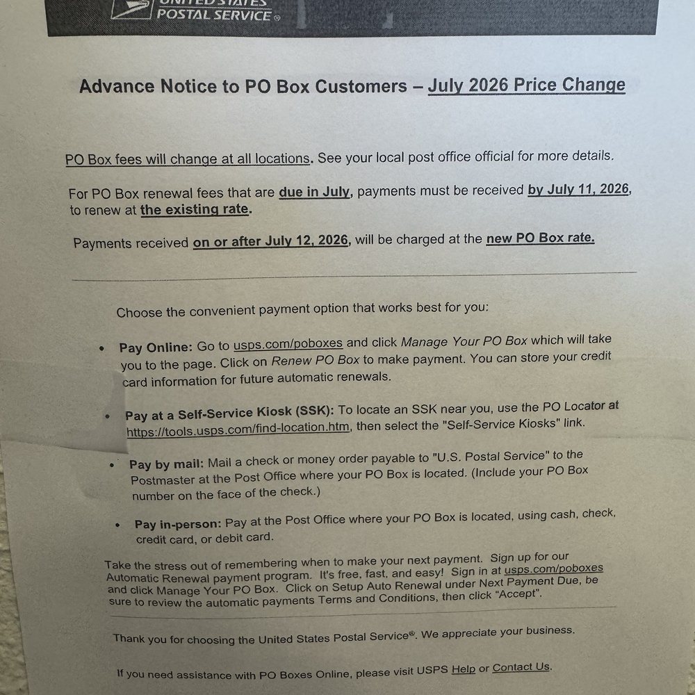 US Post Office - Update for all POB owners for new pricing - Post Offices Near Me - Phoenix, Arizona US Post Office - Update for all POB owners for new pricing - Post Offices Near Me - Phoenix, Arizona