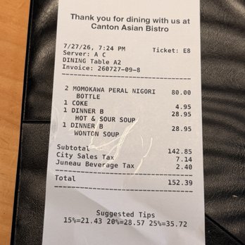 Canton Asian Bistro - Receipt - Sushi Bars Near Me - Juneau, Alaska Canton Asian Bistro - Receipt - Sushi Bars Near Me - Juneau, Alaska