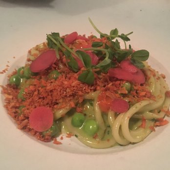 Rich Table - Bucatini, English Peas, Carrot, Harissa - New American Near Me - San Francisco, California Rich Table - Bucatini, English Peas, Carrot, Harissa - New American Near Me - San Francisco, California