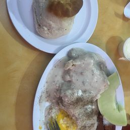 Biscuits & Gravy, 2 eggs, bacon and honeydew. Biscuits & Gravy, 2 eggs, bacon and honeydew.