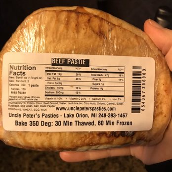 Uncle Peter's Pasties - Nutrition facts beef pastie - American Near Me - Shelby Township, Michigan Uncle Peter's Pasties - Nutrition facts beef pastie - American Near Me - Shelby Township, Michigan