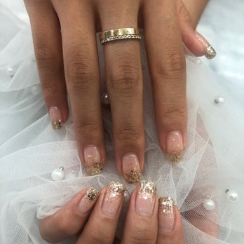 Unique Nail & Spa - Gel manicure with gold glitter - Nail Salons Near Me - Great Neck, New York Unique Nail & Spa - Gel manicure with gold glitter - Nail Salons Near Me - Great Neck, New York