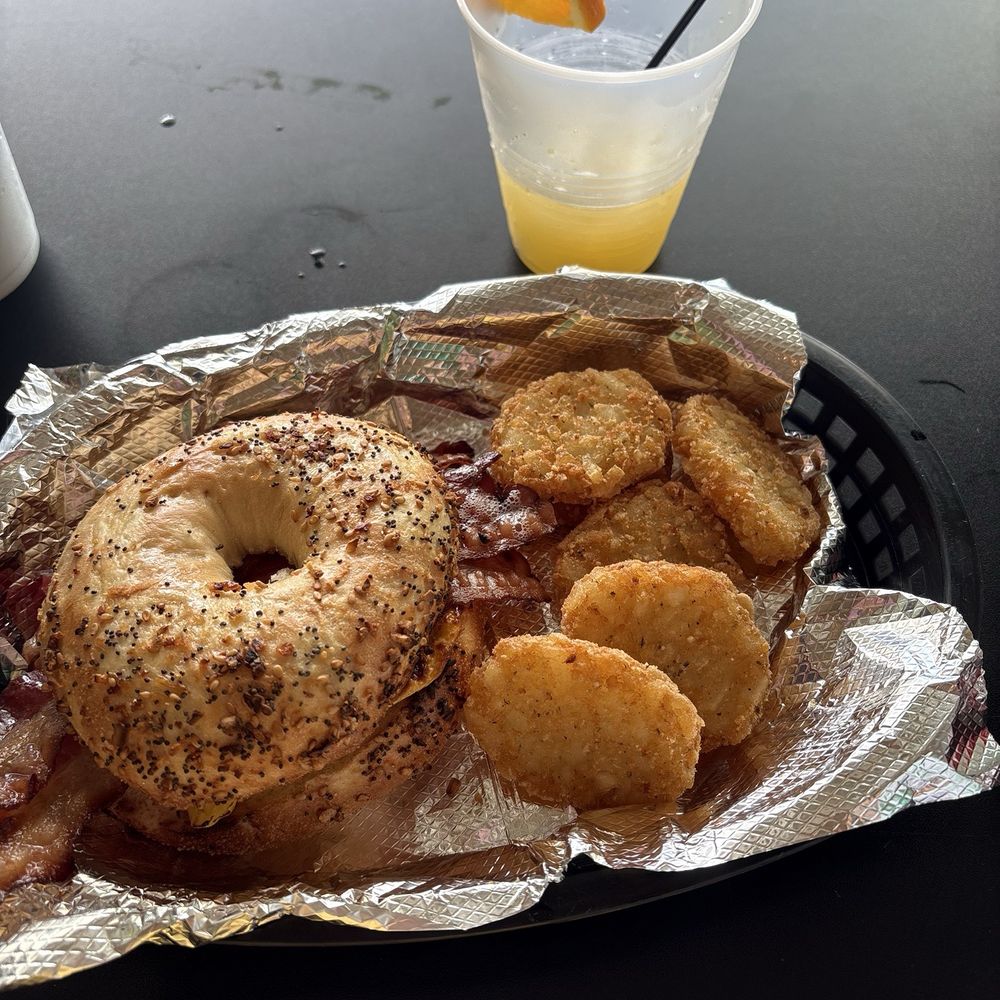 The Salty Pickle - Everything bagel with egg, cheese and bacon. Mimosa too - Pizza Near Me - Myrtle Beach, South Carolina The Salty Pickle - Everything bagel with egg, cheese and bacon. Mimosa too - Pizza Near Me - Myrtle Beach, South Carolina