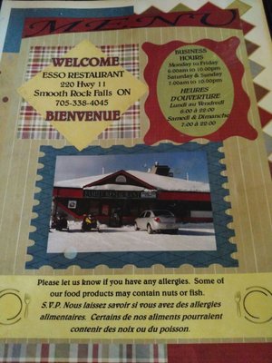 Menu photo 8 Esso Restaurant Smooth Rock Falls, ON