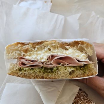 Croix Bakehouse - Burrata, mortadella, and pistachio pesto foccacia sandwich - Sandwiches Near Me - Frisco, Texas Croix Bakehouse - Burrata, mortadella, and pistachio pesto foccacia sandwich - Sandwiches Near Me - Frisco, Texas