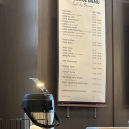 Cafe drink menu