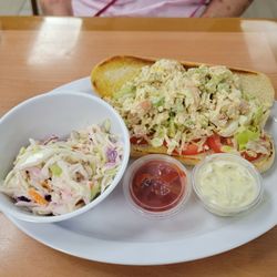 Shrimp N Stuff Downtown - Shrimp Salad Poboy with coleslaw for the side