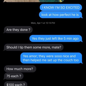 ATX Movers - Text I sent my husband after movers were done @10:15pm, They arrived at 1:30pm - Movers Near Me - Branch, Texas