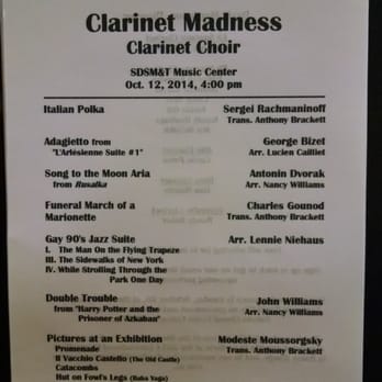 Clarinet Madness - Oct 12, 2014 concert program - Performing Arts Near Me - Rapid City, South Dakota