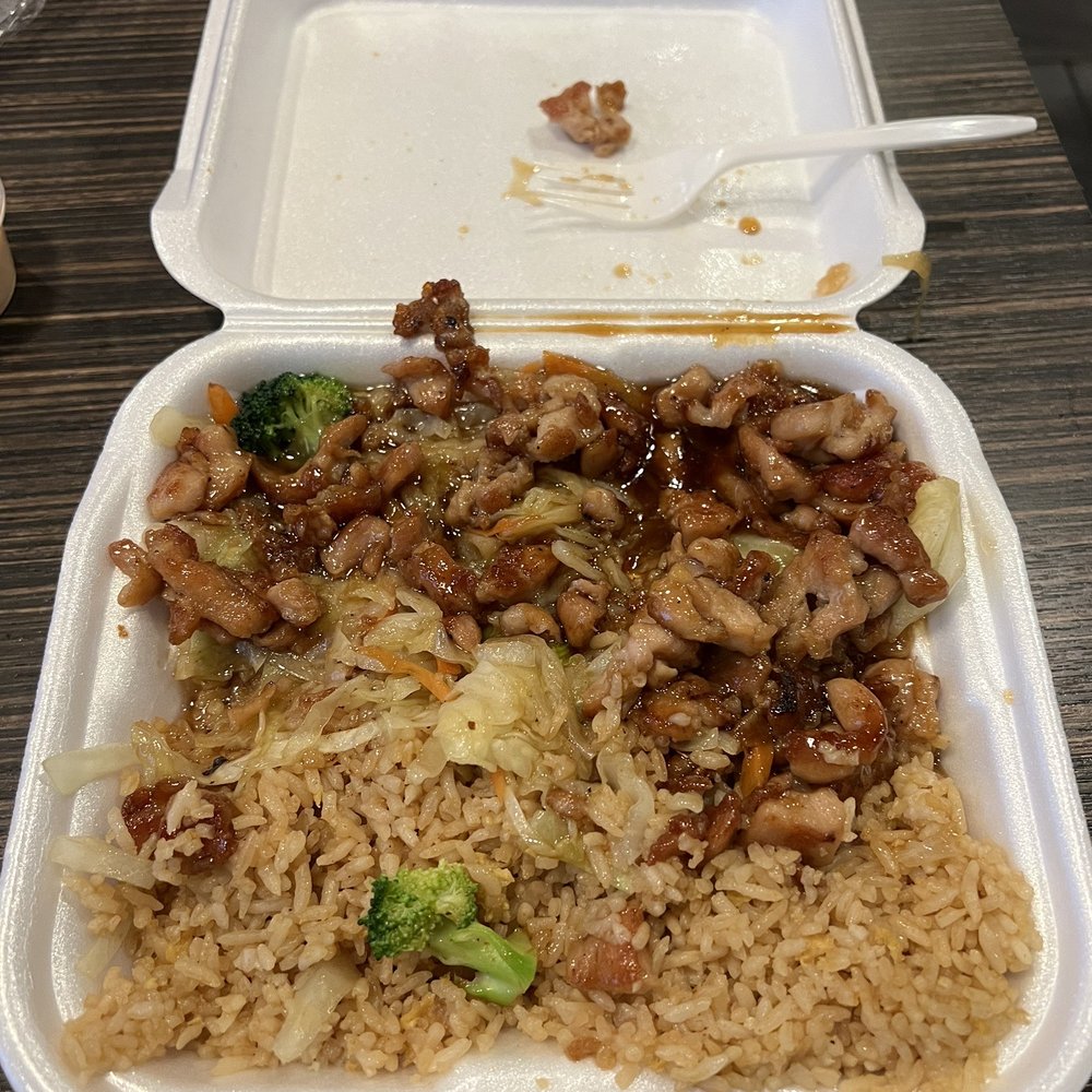 Teriyaki chicken meal with rice.
