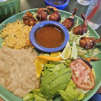 Chapala Mexican Restaurant - bacon wrapped shrimp  with beans and rice - Mexican Near Me - Lakewood, Colorado