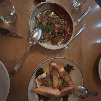 Canon - Blistered beans (top, must-have). Salmon entree (bottom, not must-have). - Cocktail Bars Near Me - Sacramento, California