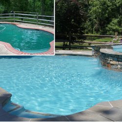 JC Pool and Spa - Before and after photos of a pool renovation with in-ground spa addition.