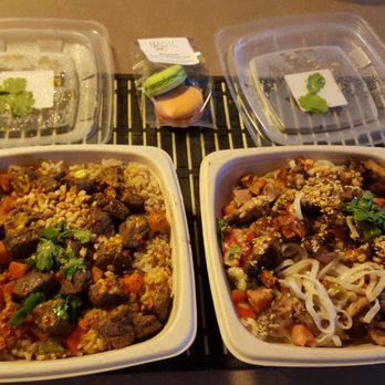 Basil Box - Two boxes with brown rice and noodles. I also picked up some macarons as a snack. - Vietnamese Near Me - Toronto, Ontario