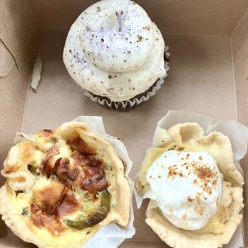 Leaves Bakery and Books - Double chocolate lavender latte cupcake, jalapeño pepper mini quiche, brown butter pineapple cream mini pie. - Bakeries Near Me - Fort Worth, Texas Leaves Bakery and Books - Double chocolate lavender latte cupcake, jalapeño pepper mini quiche, brown butter pineapple cream mini pie. - Bakeries Near Me - Fort Worth, Texas