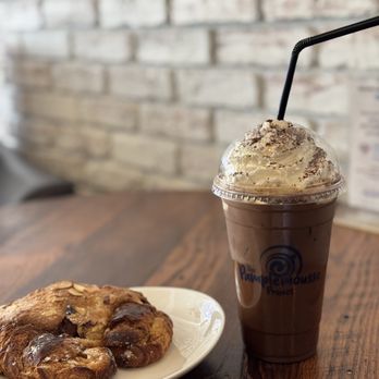 The Pamplemousse Project  - Iced mocha latte and almond croissant - Coffee & Tea Near Me - White Plains, New York