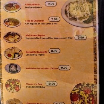 Oaxaca Restaurant - Part of menu - Mexican Near Me - Phoenix, Arizona