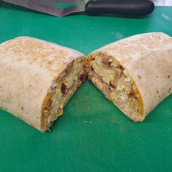 Feisty Greek & Him - BLD breakfast burrito.